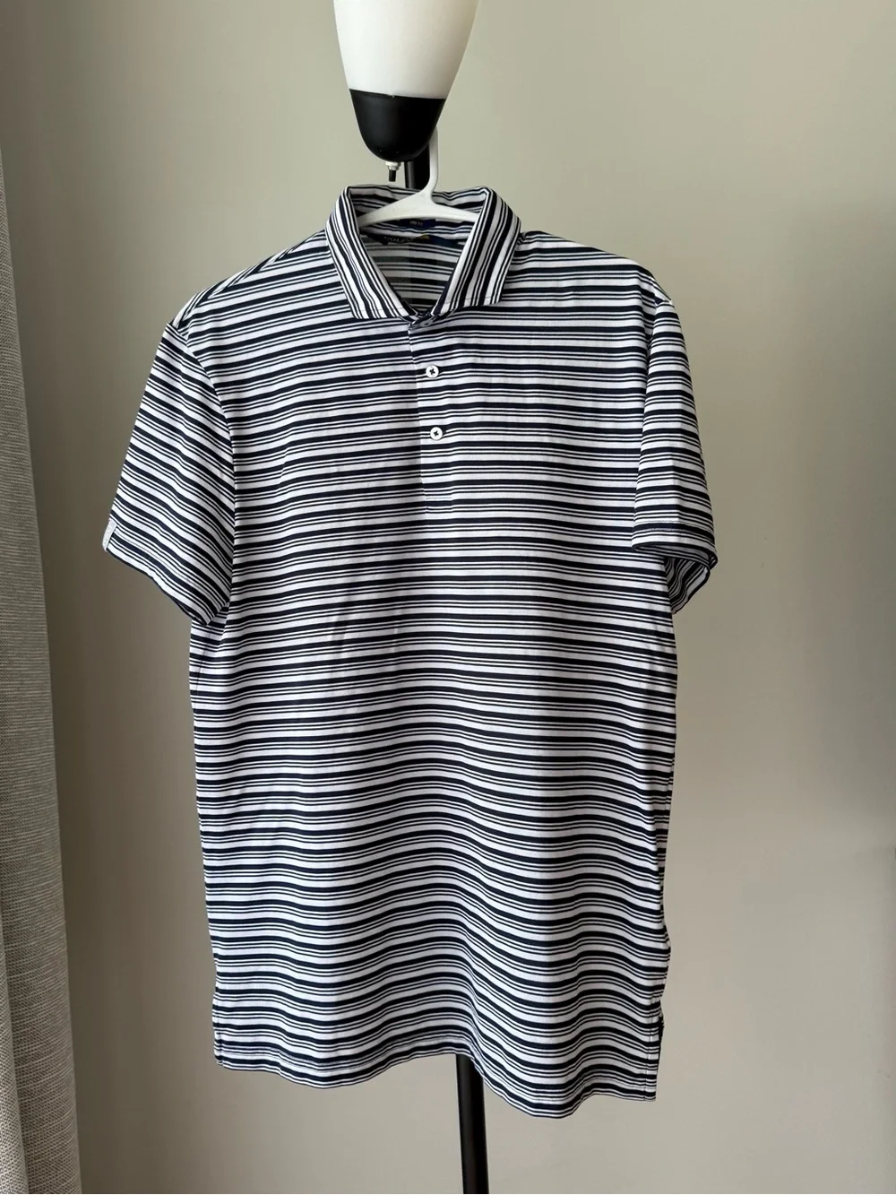 Ralph Lauren Navy and White Striped Polo M